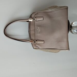Coach Taupe Leather Shoulder Bag with Suede Panels